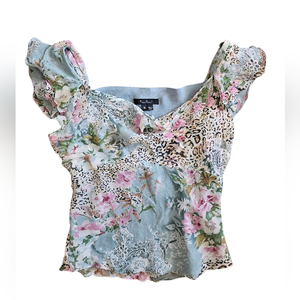 ECI New York Floral Ruffle Blouse
